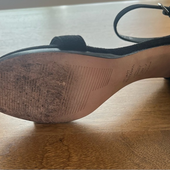 Stuart Weitzman Black Suede Ankle-Strap Block Heels - Picture 5 of 6